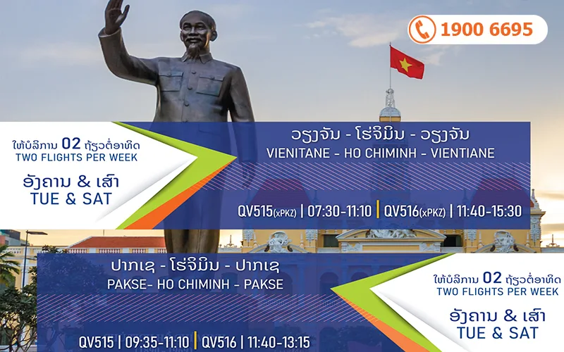 Lao Airlines mở lại các chặng bay đi Hồ Chí Minh mới nhất