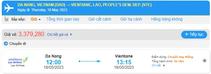 Tham khảo giá vé chuyến bay đi Viêng Chăn tại Đại lý Lào Airlines Hà Nội-Hồ Chí Minh